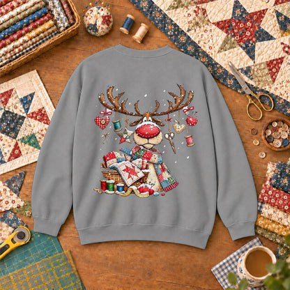 Rudolph Red Nose Reindeer With Quilt Basket Sweatshirt - Sport Grey