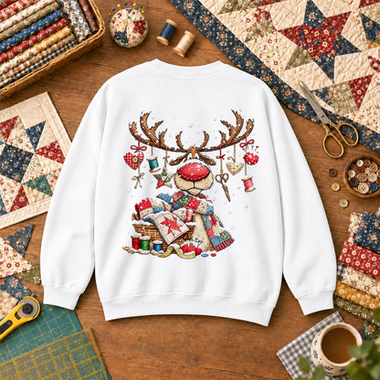Rudolph Red Nose Reindeer With Quilt Basket Sweatshirt - White
