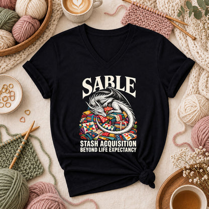 Sable Stash Acquisition Beyond Life Expectancy Dragon Women's V-Neck - Black