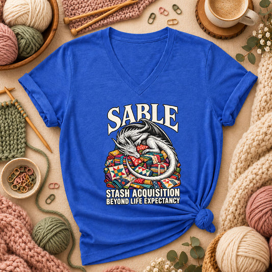 Sable Stash Acquisition Beyond Life Expectancy Dragon Women's V-Neck - Heather True Royal