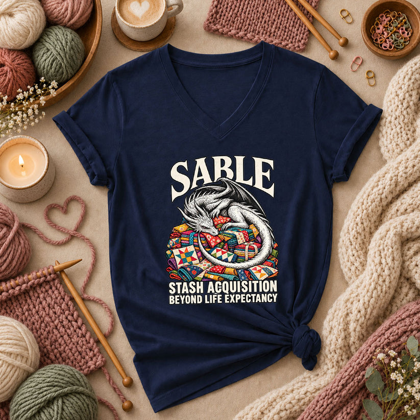 Sable Stash Acquisition Beyond Life Expectancy Dragon Women's V-Neck - Navy