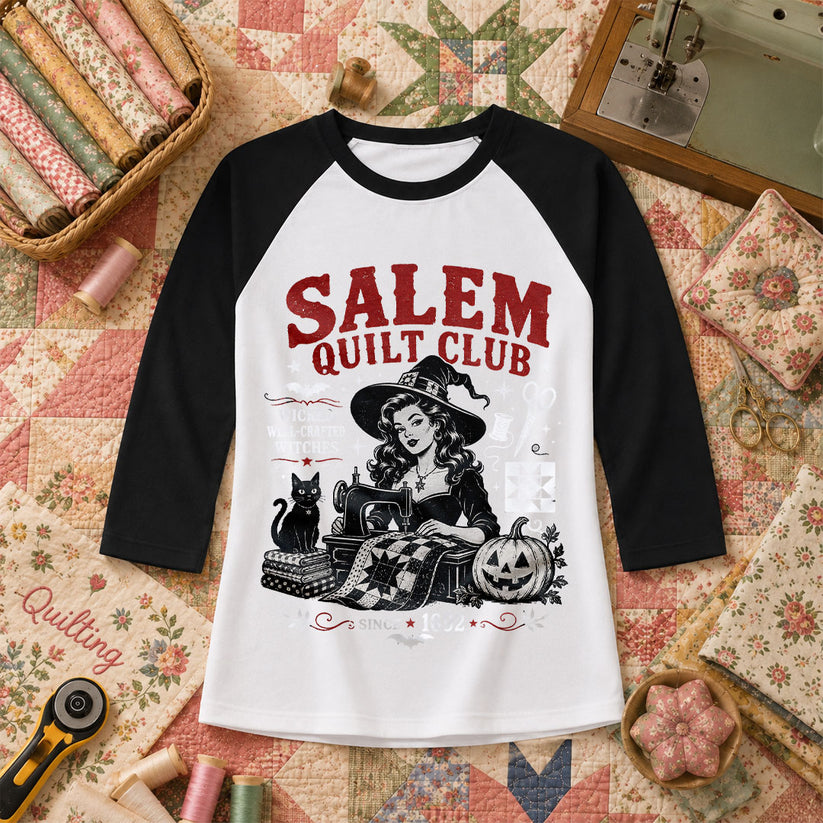 Salem Quilt Club Wicked Well-Crafted Witches Raglan Sleeve - Black
