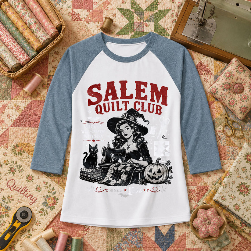 Salem Quilt Club Wicked Well-Crafted Witches Raglan Sleeve - Denim