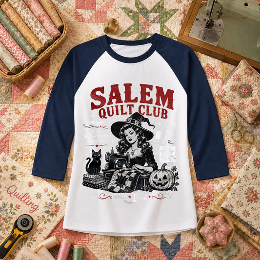 Salem Quilt Club Wicked Well-Crafted Witches Raglan Sleeve - Navy