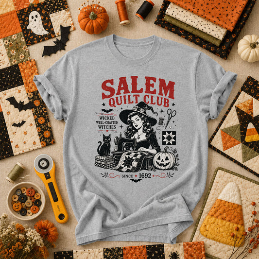 Salem Quilt Club Wicked Well-Crafted Witches T-Shirt - Athletic Heather