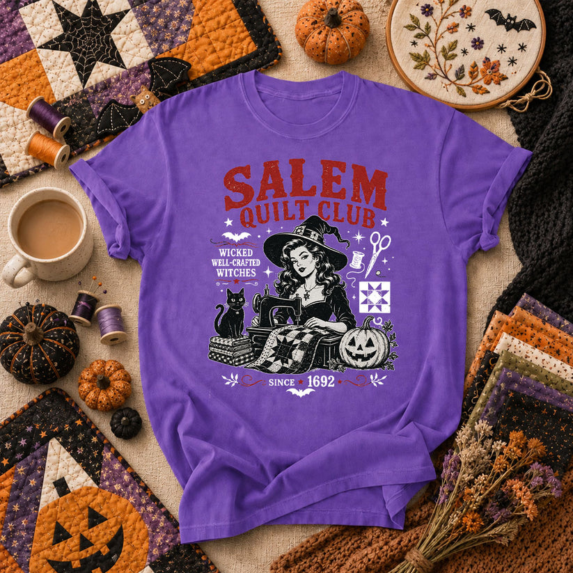 Salem Quilt Club Wicked Well-Crafted Witches T-Shirt - Heather Team Purple