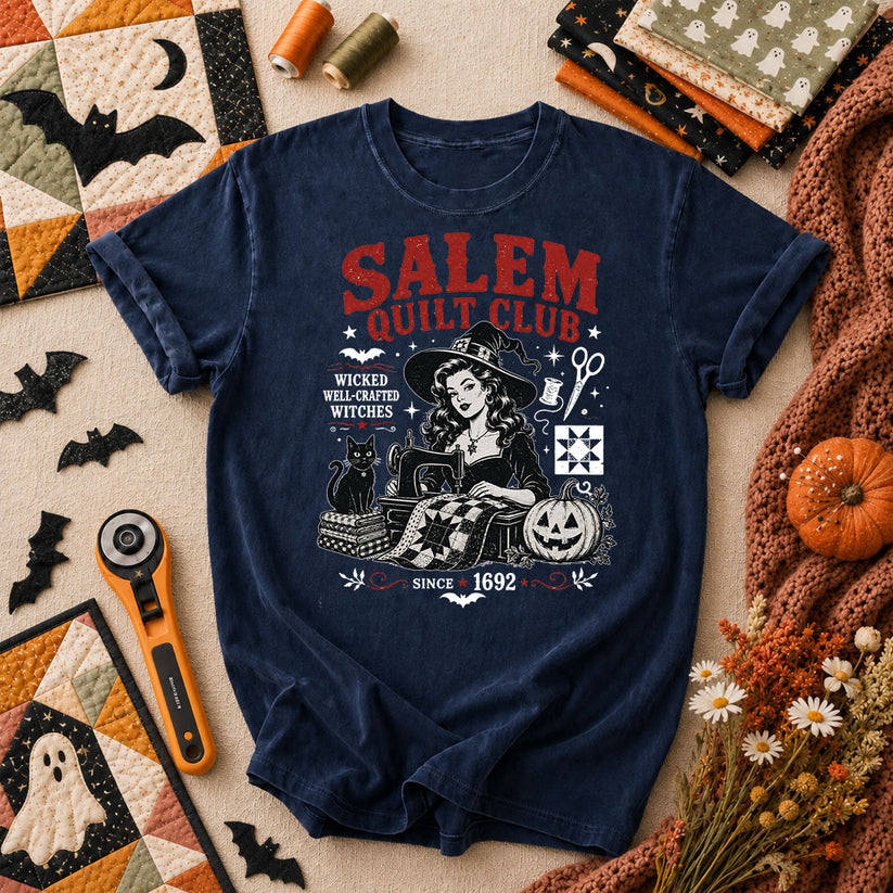 Salem Quilt Club Wicked Well-Crafted Witches T-Shirt - Navy