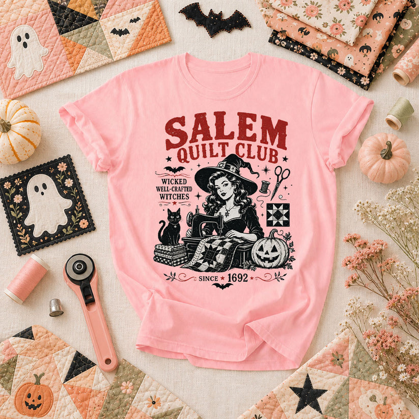 Salem Quilt Club Wicked Well-Crafted Witches T-Shirt - Pink