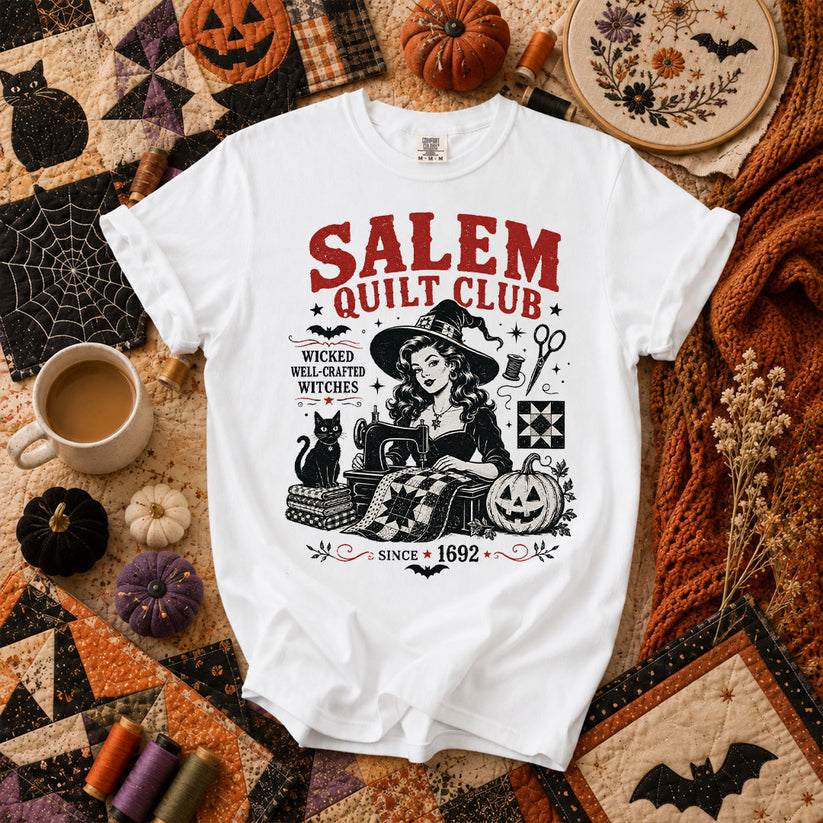 Salem Quilt Club Wicked Well-Crafted Witches T-Shirt - White