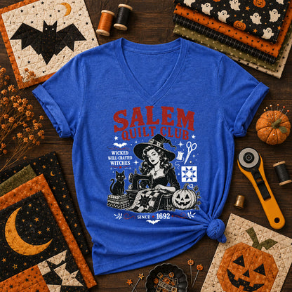 Salem Quilt Club Wicked Well-Crafted Witches Women's V-Neck - Heather True Royal