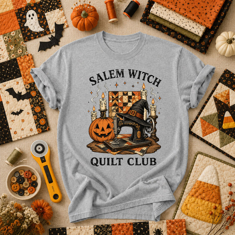 Salem Witch Quilt Club Halloween T-Shirt - Athletic Heather