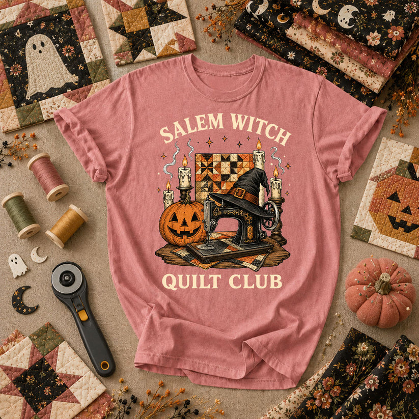 Salem Witch Quilt Club Halloween T-Shirt - Heather Mauve