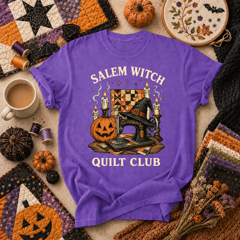Salem Witch Quilt Club Halloween T-Shirt - Heather Team Purple