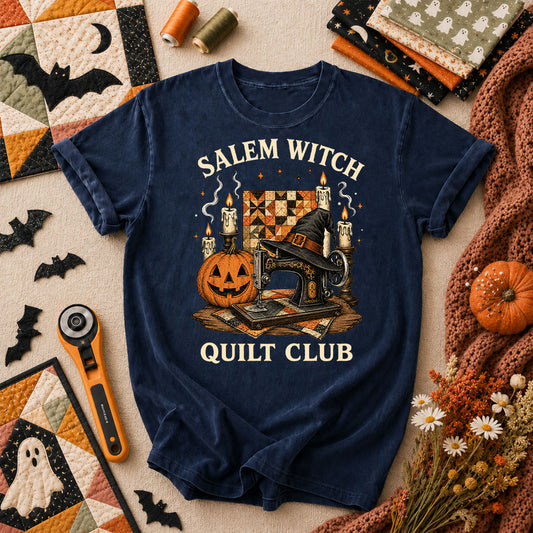 Salem Witch Quilt Club Halloween T-Shirt - Navy