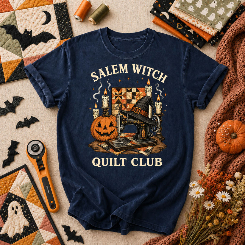 Salem Witch Quilt Club Halloween T-Shirt - Navy