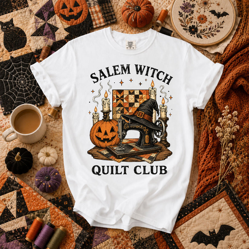Salem Witch Quilt Club Halloween T-Shirt - White