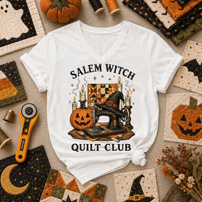 Salem Witch Quilt Club Halloween Women's V-Neck - White