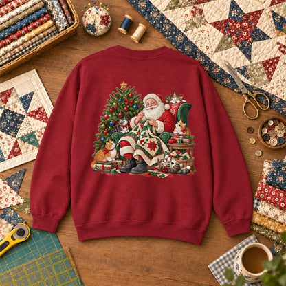 Santa Quilter Sewing With Kittens By Christmas Tree Sweatshirt - Garnet