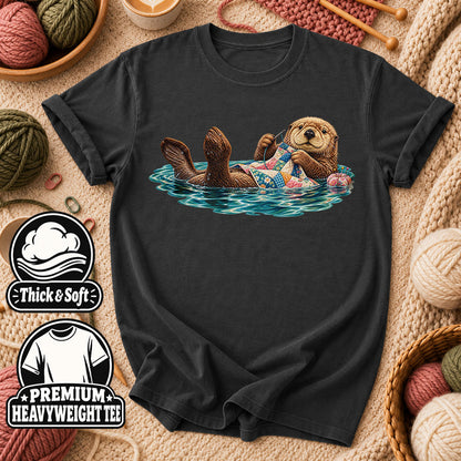 Sea Otter Floating And Quilting T-Shirt - Dark Heather Grey