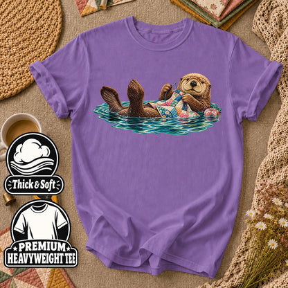 Sea Otter Floating And Quilting T-Shirt - Heather Team Purple