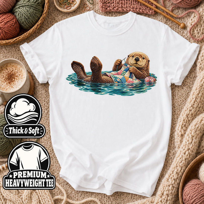 Sea Otter Floating And Quilting T-Shirt - White