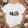 Sea Otter Floating And Quilting Women's V-Neck
