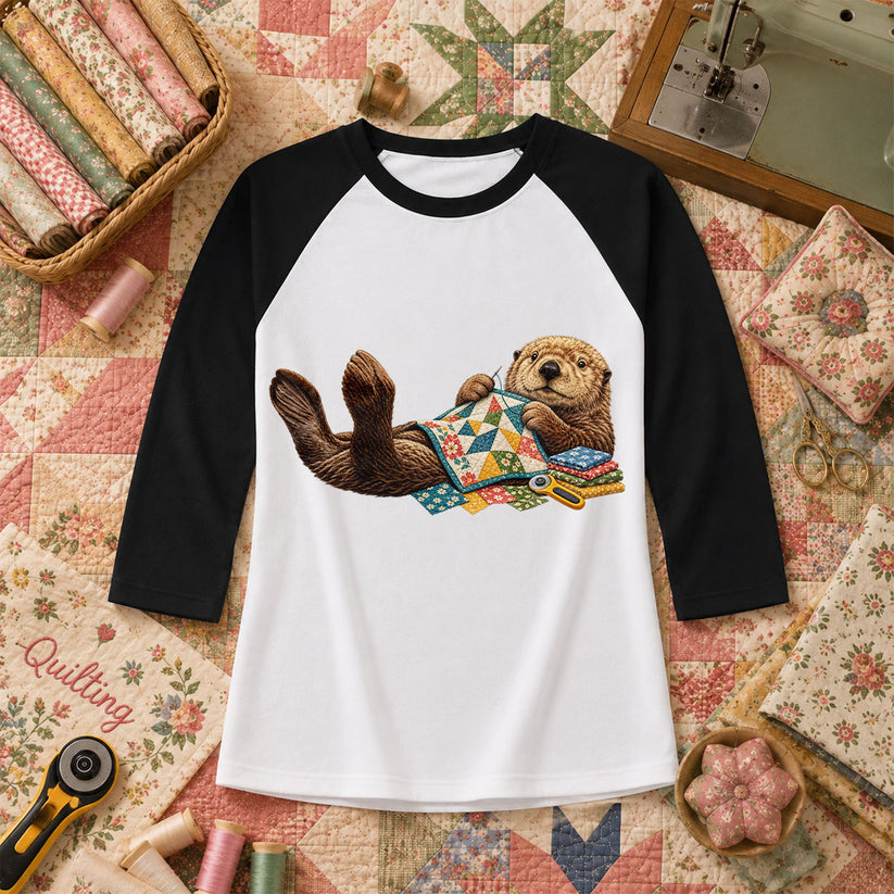 Sea Otter Quilting Patchwork Raglan Sleeve - Black