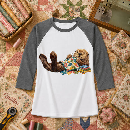 Sea Otter Quilting Patchwork Raglan Sleeve - Deep Heather