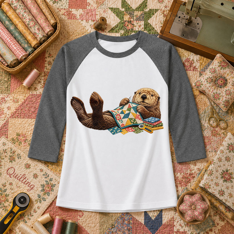 Sea Otter Quilting Patchwork Raglan Sleeve - Deep Heather
