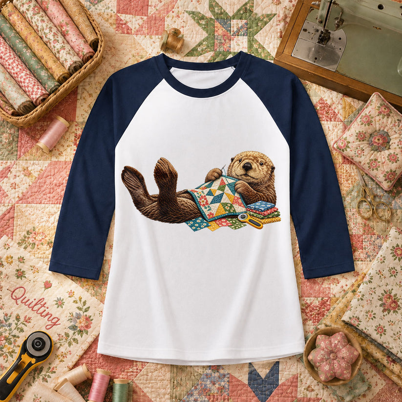 Sea Otter Quilting Patchwork Raglan Sleeve - Navy