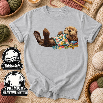 Sea Otter Quilting Patchwork T-Shirt - Athletic Heather
