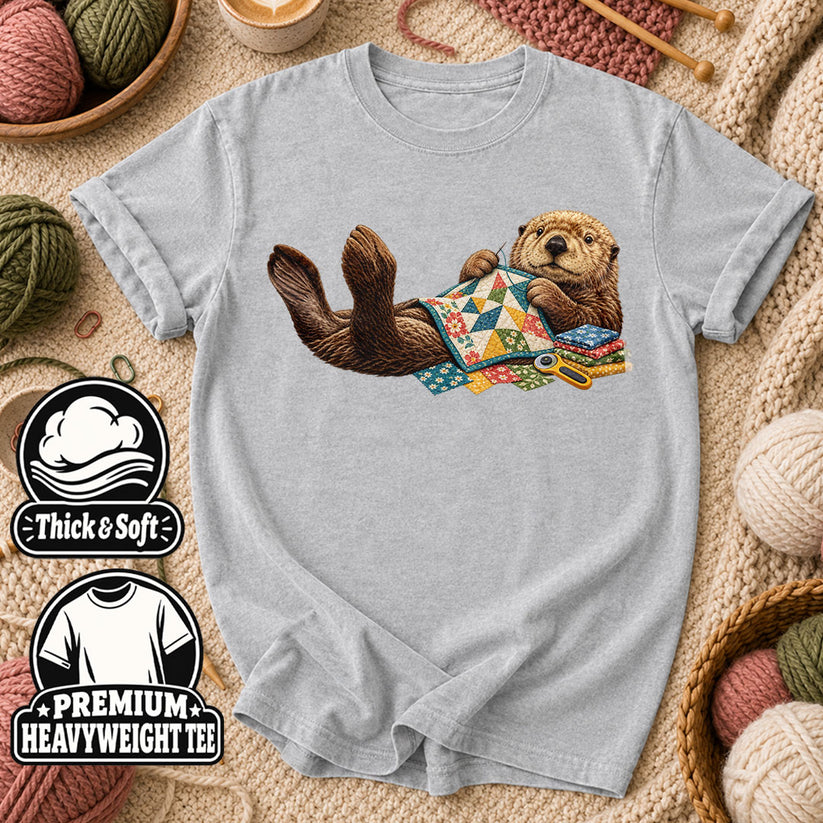 Sea Otter Quilting Patchwork T-Shirt - Athletic Heather