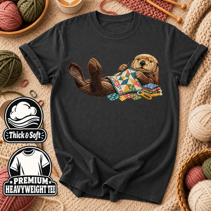 Sea Otter Quilting Patchwork T-Shirt - Dark Heather Grey