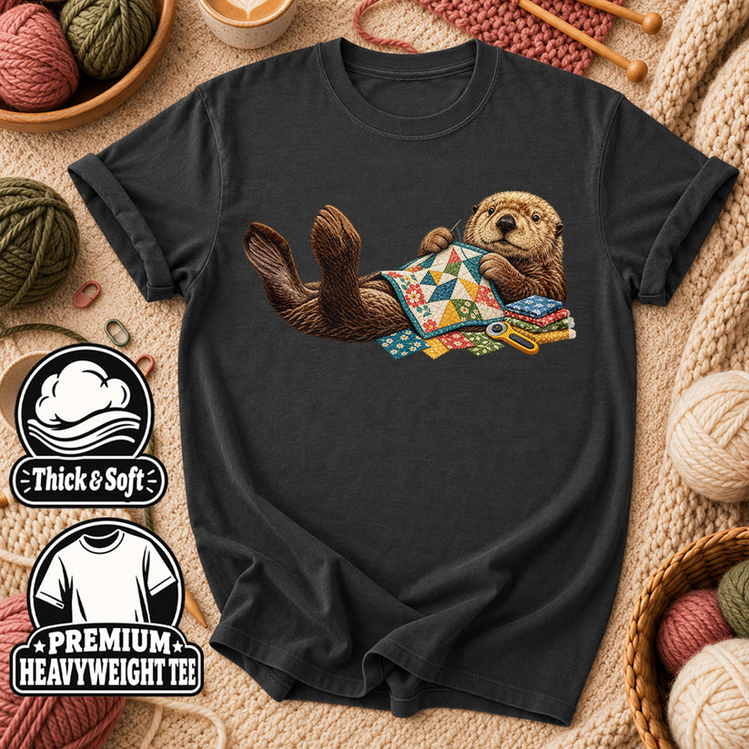 Sea Otter Quilting Patchwork T-Shirt - Dark Heather Grey