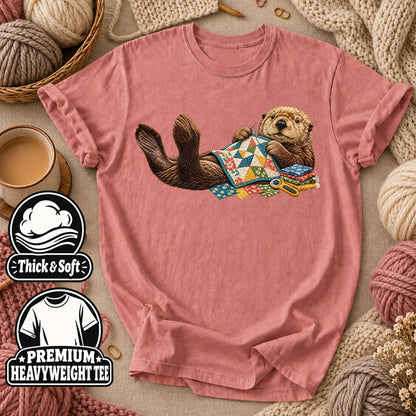 Sea Otter Quilting Patchwork T-Shirt - Heather Mauve