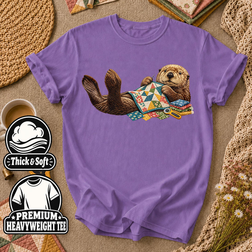 Sea Otter Quilting Patchwork T-Shirt - Heather Team Purple