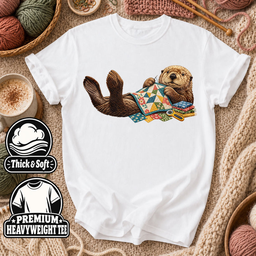 Sea Otter Quilting Patchwork T-Shirt - White