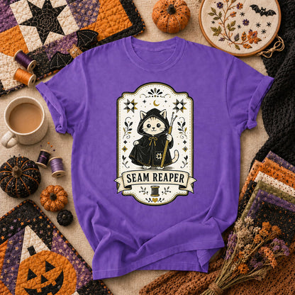 Seam Reaper Cat Halloween Quilter T-Shirt - Heather Team Purple