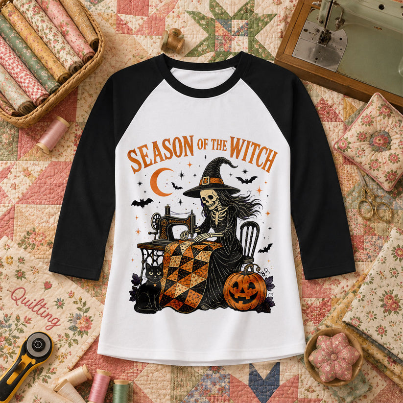Season Of The Witch Halloween Quilter Raglan Sleeve - Black