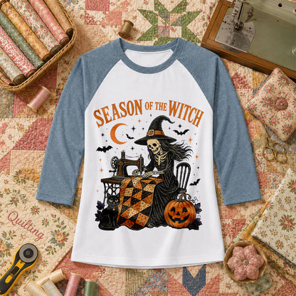 Season Of The Witch Halloween Quilter Raglan Sleeve - Denim