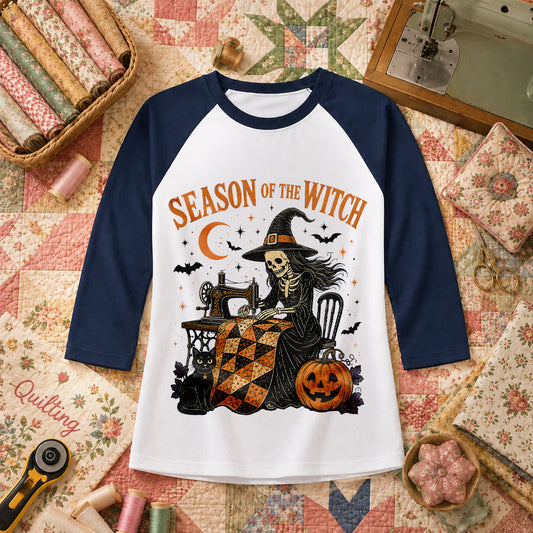 Season Of The Witch Halloween Quilter Raglan Sleeve - Navy