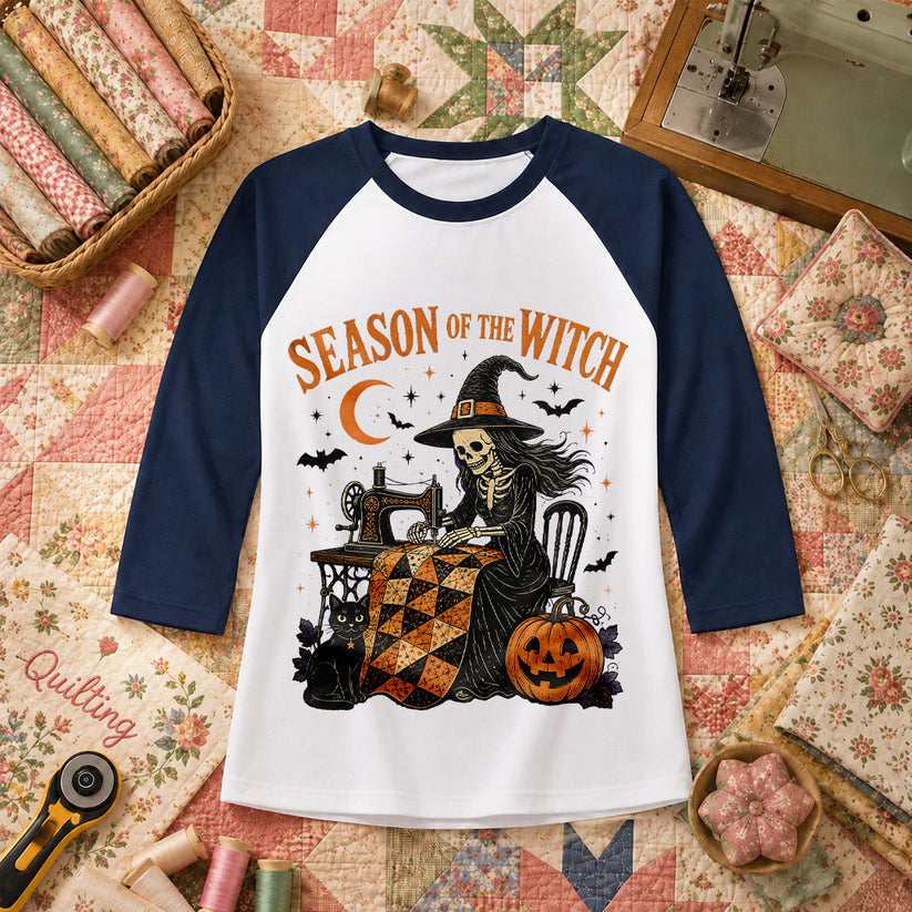 Season Of The Witch Halloween Quilter Raglan Sleeve - Navy