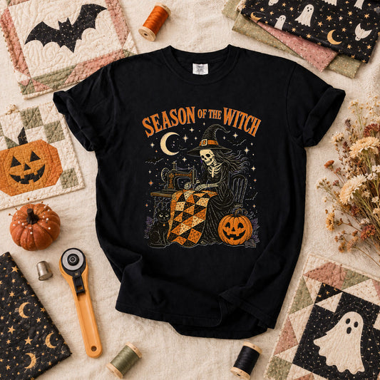 Season Of The Witch Halloween Quilter T-Shirt - Black