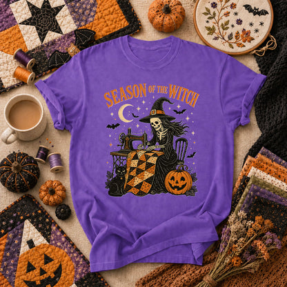 Season Of The Witch Halloween Quilter T-Shirt - Heather Team Purple