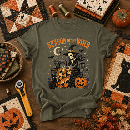 Season Of The Witch Halloween Quilter T-Shirt - Military Green