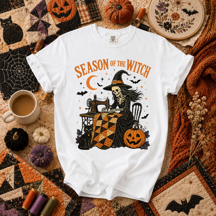 Season Of The Witch Halloween Quilter T-Shirt - White