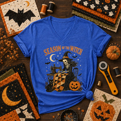 Season Of The Witch Halloween Quilter Women's V-Neck - Heather True Royal
