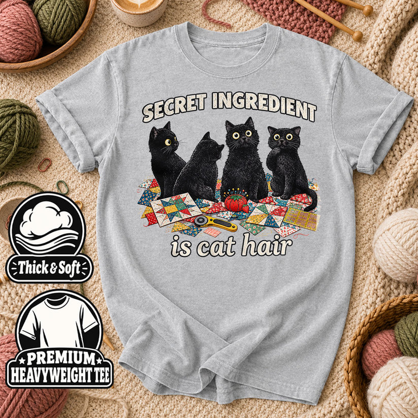 Secret Ingredient Is Cat Hair Black Cats Quilting T-Shirt - Athletic Heather