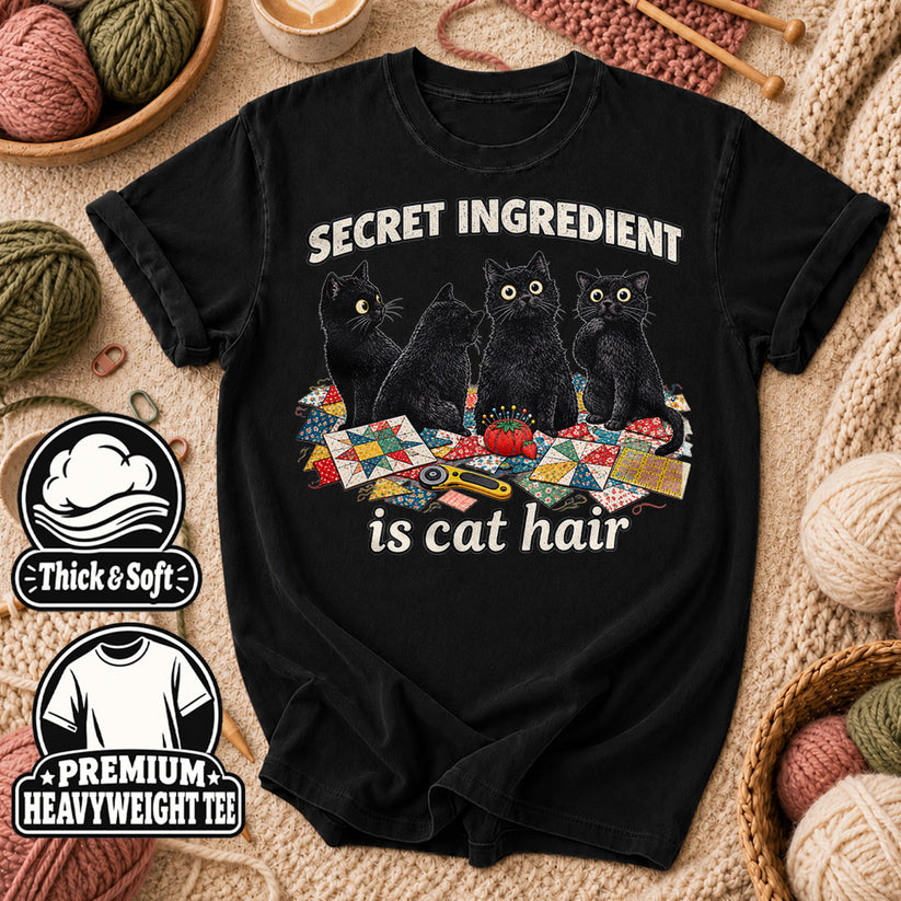 Secret Ingredient Is Cat Hair Black Cats Quilting T-Shirt - Black