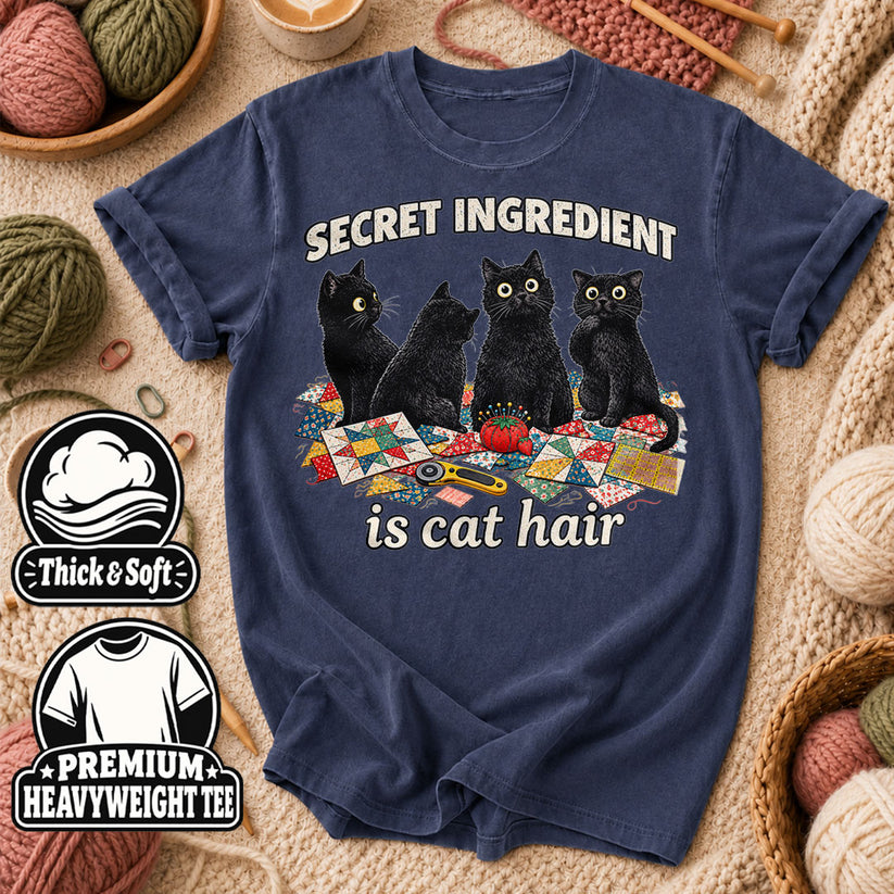 Secret Ingredient Is Cat Hair Black Cats Quilting T-Shirt - Heather Navy